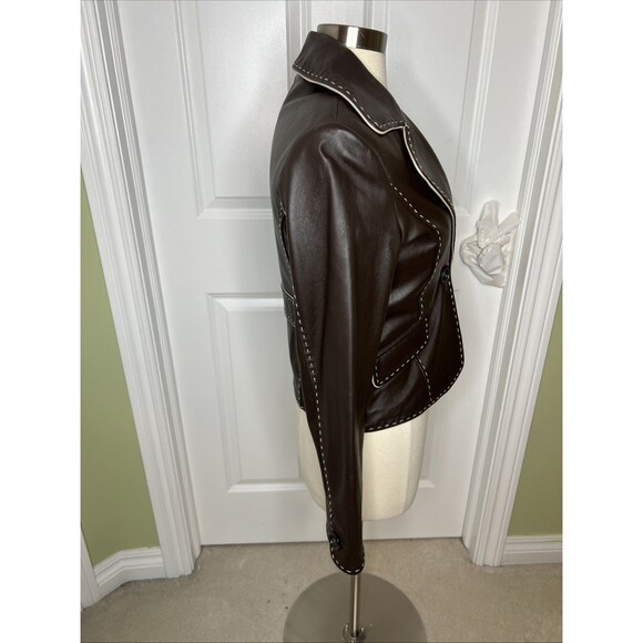 Wilsons Leather Blazer Jacket Brown Retro Piping Whipstitch Structured S Vintage - Picture 6 of 16